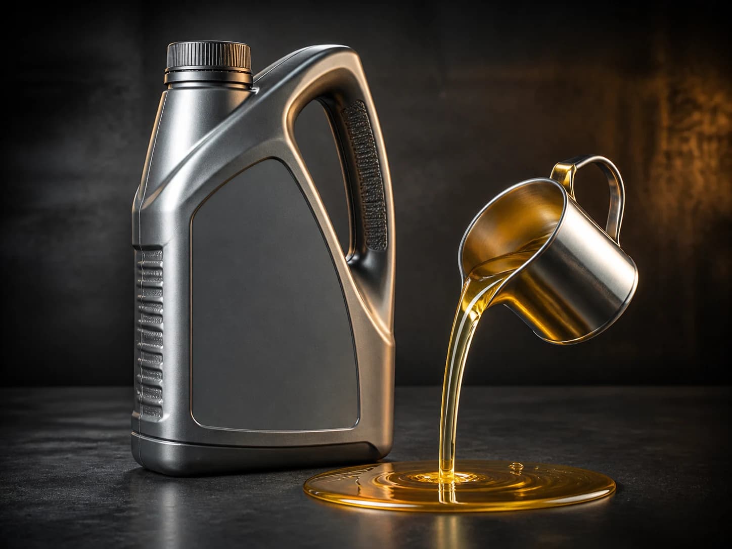 Unbranded engine oil bottle with golden motor oil