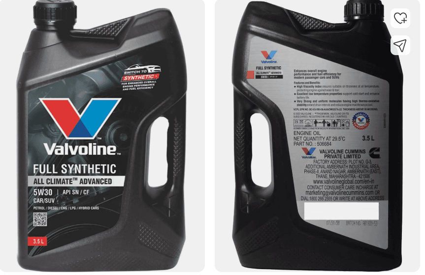 VALVOLINE 5W-30 3.5L FULLY SYNTEHTIC ENGINE OIL spare part